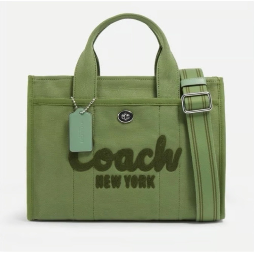Coach Cargo Tote 26 Army Green Canvas Leather Trim Crossbody Handbag CP158 NWT